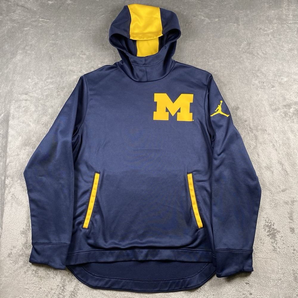 Jordan Michigan Wolverines Sweatshirt Mens Size M Blue Therma Scuba 2-Hit Hoodie